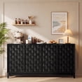 thumbnail image 1 of AFO 59" Fluted Sideboard Buffet Cabinet with Storage, Modern Wood Buffet Table with 4 3D-Checkerboard Doors & Adjustable Shelves, Mid-Century Bar Cabinet for Kitchen Living Room Bedroom, Black, 1 of 9
