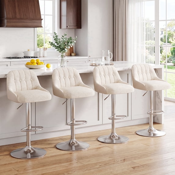 AFO Adjustable Metal Base Bar Stool, Counter Height Chair with Footrest for Dining Room, Kitchen Island and Home Bar, Set of 4, Beige