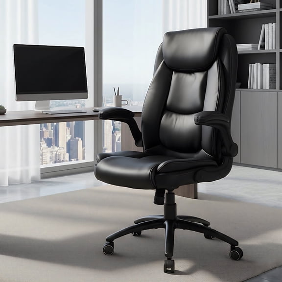AFO Big and Tall Ergonomic Office Chair, High-Back Executive Leather Chair with Adjustable Armrests, Black