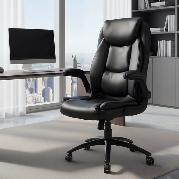 AFO Big and Tall Ergonomic Office Chair, High-Back Executive Leather Chair with Adjustable Armrests, Black