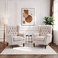 thumbnail image 1 of AFO Button-Tufted Wingback Accent Chair set of 2, Modern Mid-Century Armchair with Thick Padded Seat, Rolled Arm & Solid Wood Legs, For Bedroom/Office/Living Room, Beige, 1 of 15
