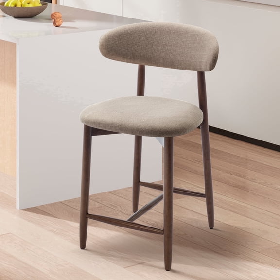 26" Counter Height Bar Stools Set of 1, Kitchen Bar Stools With Curved Back & Wood Legs, Mid Century Modern Upholstered, For Kitchen Island Dining Room, Camel