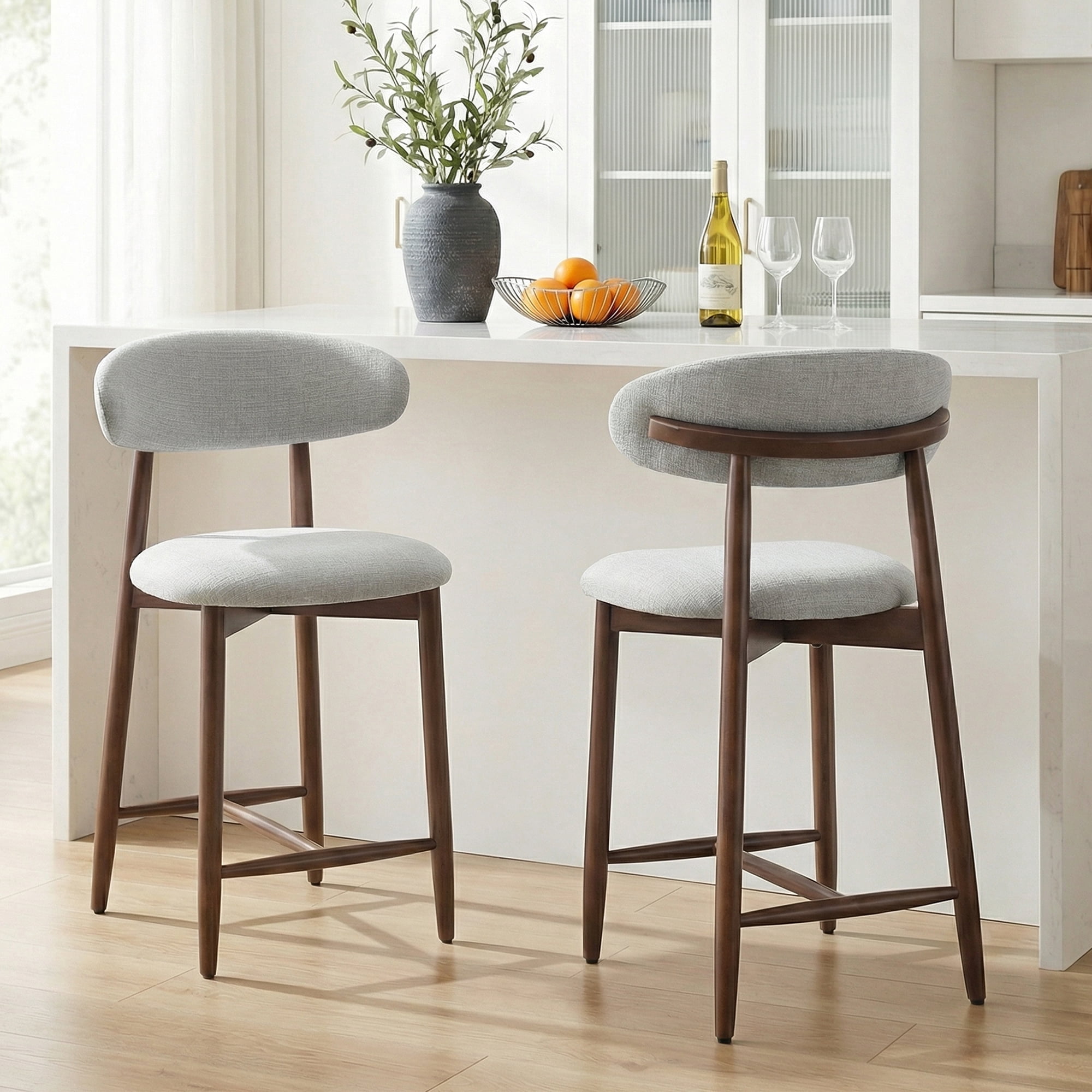 Counter Height Wooden Bar Stools Set of 2, Mid Century Modern ...