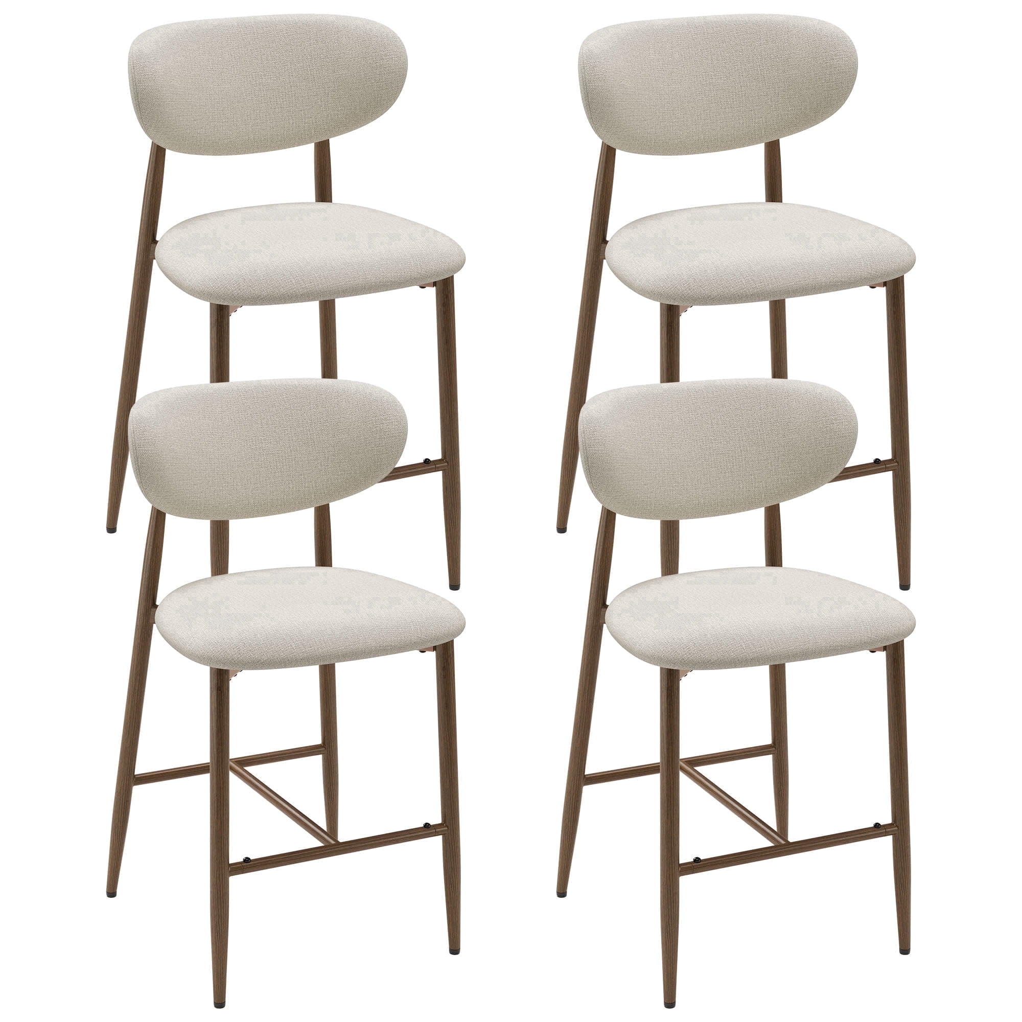 AFO Counter Height Bar Stools Set of 4, Modern Upholstered Kitchen Island Chairs with Back, Wood Grain Metal Legs, Beige