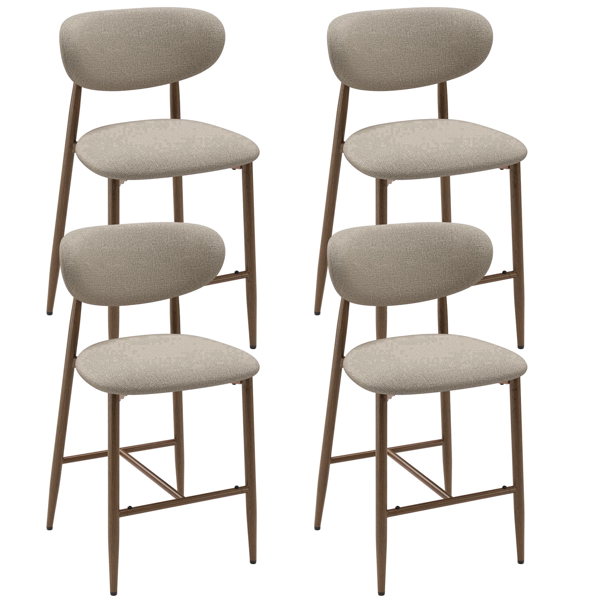AFO Counter Height Bar Stools Set of 4, Modern Upholstered Kitchen Island Chairs with Back, Wood Grain Metal Legs, Camel