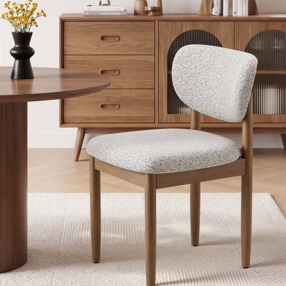 AFO Dining Chairs Set of 2 with Chenille Backrest and Wood Legs, Modern Mid-Century Upholstered Dining Chairs for Kitchen and Dining Room, Light Gray