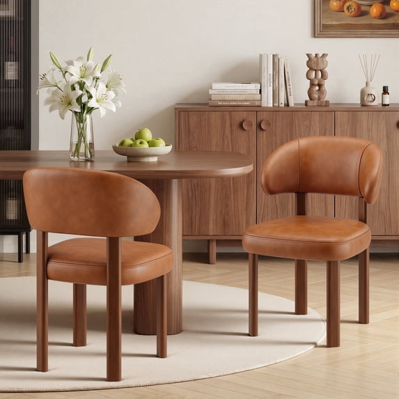 AFO Modern Adult Faux Leather Solid Print Dining Side Chairs, Brown (Set of 2)