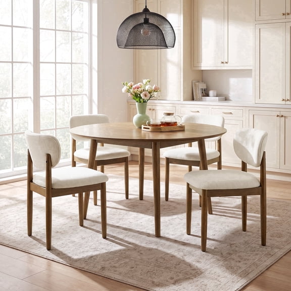 AFO Dining Chairs Set of 4 with Chenille Backrest and Wood Legs, Modern Mid-Century Upholstered Dining Chairs for Kitchen and Dining Room, Beige