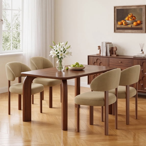 AFO Modern Velvet Solid Print Dining Side Chairs, Khaki (Set of 4)
