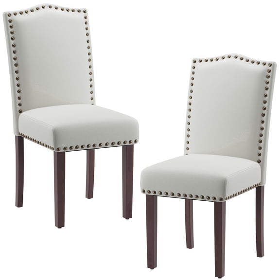 AFO Dining Chairs Set of 2, Upholstered Parsons Kitchen Chairs with Nailhead Trim and Wood Legs, Beige