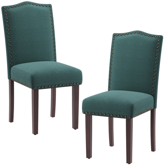 AFO Dining Chairs Set of 2, Upholstered Parsons Kitchen Chairs with Nailhead Trim and Wood Legs, Green