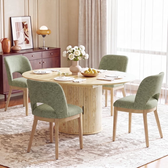 AFO Dining Chairs Set of 4, Mid-Century Modern Upholstered Kitchen Chairs with Cutout Back and Solid Wood Legs for Dining Room, Green