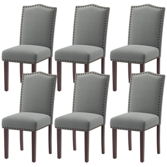 AFO Dining Chairs Set of 6, Upholstered Parsons Kitchen Chairs with Nailhead Trim and Wood Legs, Grey
