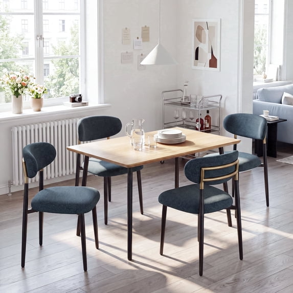 AFO Dining Chairs Upholstered Set of 4, Modern Chenille Kitchen Table Chairss with Metal Legs and Curved Backrest for Kitchen and Dining Room, Blue