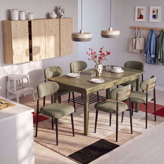 AFO Dining Chairs Upholstered Set of 6, Modern Chenille Kitchen Table Chairss with Metal Legs and Curved Backrest for Kitchen and Dining Room, Brown