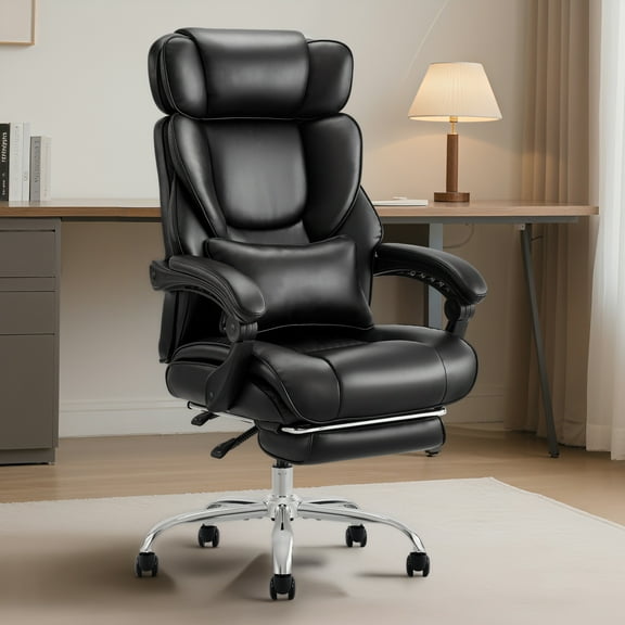 AFO Ergonomic Office Chair with Retractable Footrest and Removable Lumbar Pillow,High Back Reclining Executive Desk Chair,Black