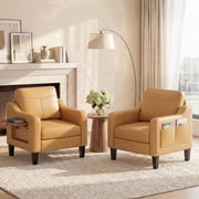 AFO Faux Leather Accent Chair Set of 2, Modern Living Room Armchair with Side Table and Pockets for Bedroom, Office and Small Place, Brown