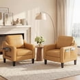 thumbnail image 1 of AFO Faux Leather Accent Chair Set of 2, Modern Living Room Armchair with Side Table and Pockets for Bedroom, Office and Small Place, Brown, 1 of 11
