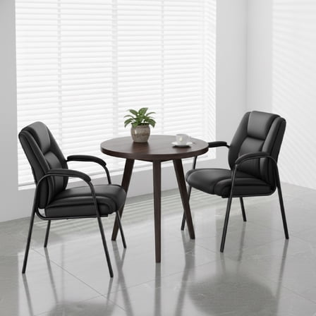 AFO Guest Chair Set of 2,Leather Upholstered Reception Chairs with Padded Arm for Waiting Room Office,Black