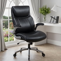 AFO High-Back Ergonomic Office Chair with Flip-Up Arms and PU Leather,Swivel Computer Desk Chair for Office or Home,Black