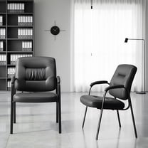 AFO Leather Reception Chair Set of 2, Office Guest Chair with Padded Arms, for Reception, Conference, or Home Black