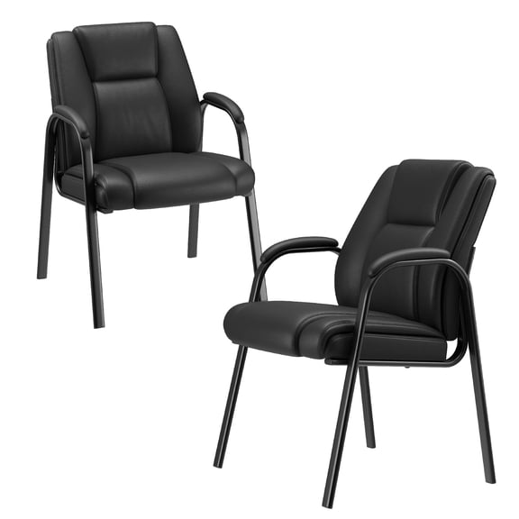 AFO Leather Upholstered Office Reception Guest Chair Set of 2,Waiting Room Chairs with Padded Arms for Desk Conference Room Lobby Salon,Black
