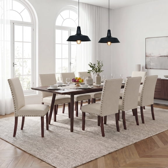 AFO Mid-Century Dining Chair with Solid Wood Legs, High Back Seat for Dining Room, Kitchen and Café, Set of 6, Beige