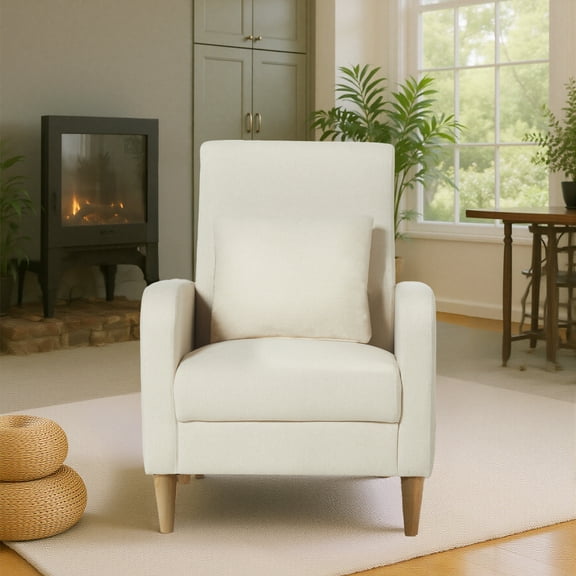 AFO Mid-Century Modern Fabric Upholstered Accent Chair with Removable Pillow for Living Room, Bedroom, Apartment, Beige