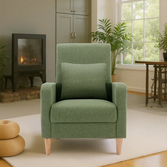 AFO Mid-Century Modern Fabric Upholstered Accent Chair with Removable Pillow for Living Room, Bedroom, Apartment, Green