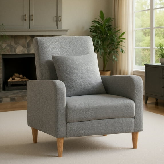 AFO Mid-Century Modern Fabric Upholstered Accent Chair with Removable Pillow for Living Room, Bedroom, Apartment, Light Grey