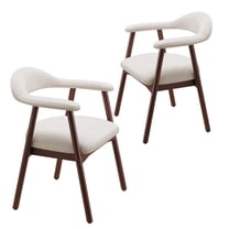 AFO Upholstered Dining Chairs Set of 2, Mid-Century Modern Fabric Kitchen Arm Chairs with Rubberwood Frame, Beige