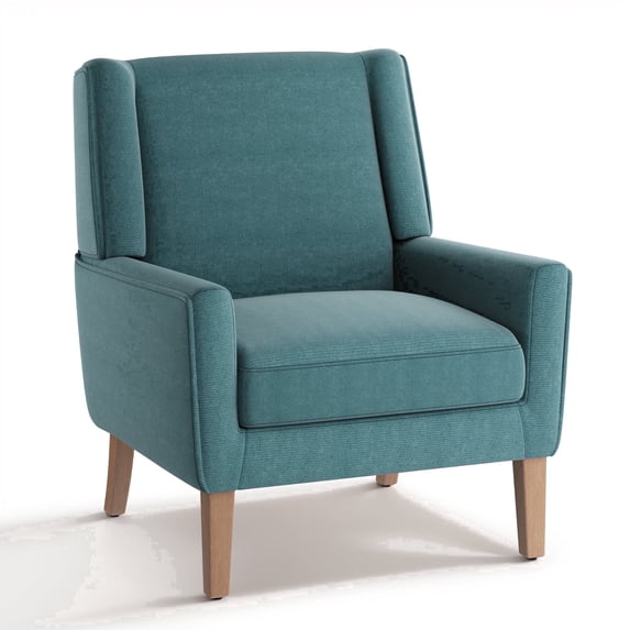 AFO Modern Accent Chair Set of 1, High Back Upholstered Fabric Armchair with Wood Legs, Mid-Century Wingback Chair for Living Room Bedroom, Teal