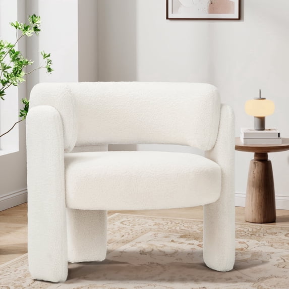 AFO Modern Barrel Accent Chair Upholstered Club Chair with 7.5" Extra Thick Cushion Unique 3-Leg Reading Armchair for Living Room Bedroom Vanity Cream