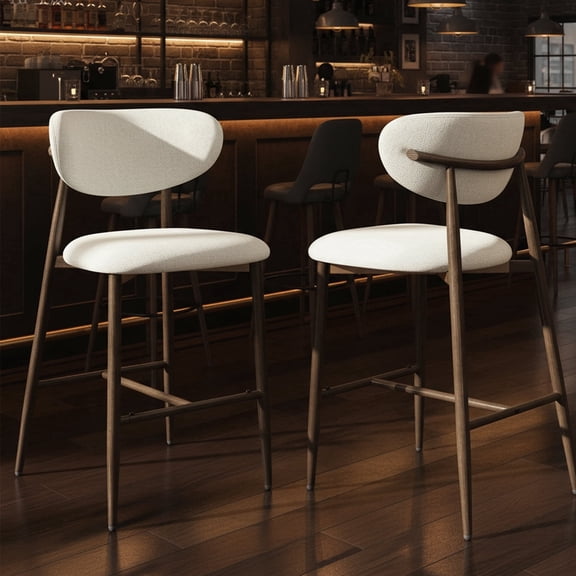 Set of 2 Modern Counter Height Bar Stools, Upholstered Kitchen Island Chairs with Metal Legs for Dining Room, Cafe and Bar, Beige