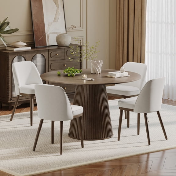 AFO Modern Dining Chairs Set of 4, Upholstered Fabric Dining Room Chairs with High-Rebound Seat & Curved Backrest, Beige