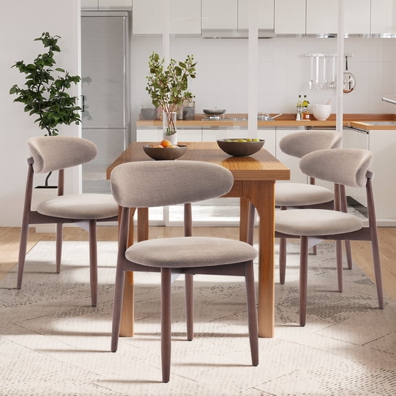 AFO Modern Dining Chairs, Wooden Fabric Upholstered Kitchen Side Chairs, Farmhouse Dining Room Chair Set of 4, Camel
