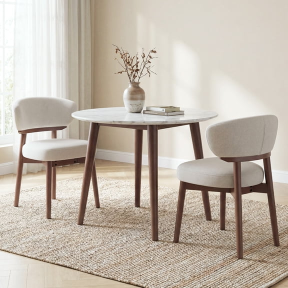 AFO Modern Sherpa Upholstered Dining Chairs Set of 2, Solid Wood Kitchen Side Chairs with Curved Backrest, Mid-Century Dining Room Chairs for Living Room Restaurant, Beige