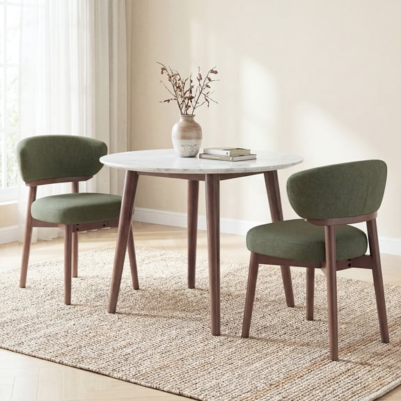 AFO Modern Sherpa Upholstered Dining Chairs Set of 2, Solid Wood Kitchen Side Chairs with Curved Backrest, Mid-Century Dining Room Chairs for Living Room Restaurant, Green