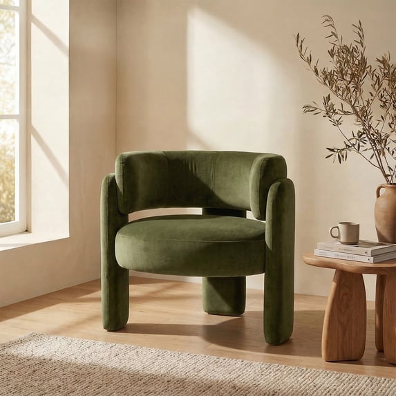AFO Modern Upholstered Dining Chair, Cute Barrel Side Armchair with Round Back for Living Room Dining Room Bedroom, Green