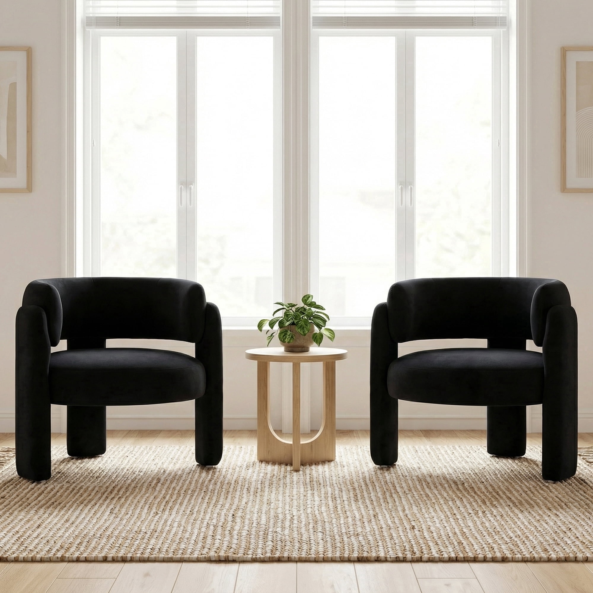 AFO Modern Upholstered Dining Chair Set of 2, Cute Barrel Side Armchair with Round Back for Living Room Dining Room Bedroom, Black