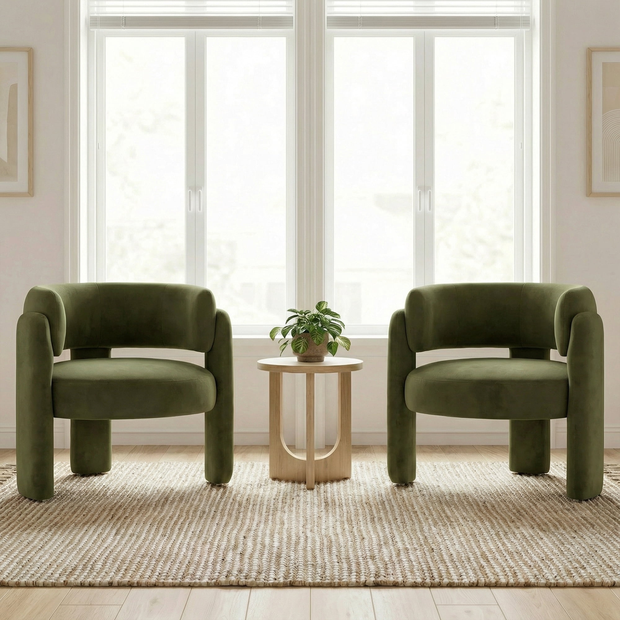 AFO Modern Upholstered Dining Chair Set of 2, Cute Barrel Side Armchair with Round Back for Living Room Dining Room Bedroom, Green