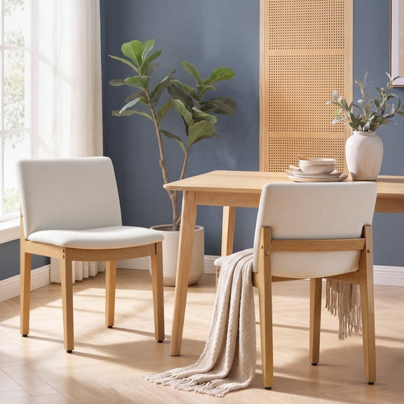 AFO Chenille Upholstered Dining Chairs Set of 2 with Solid Wood Legs, Kitchen Desk Side Chairs for Dining Room, Kitchen & Restaurant, Beige