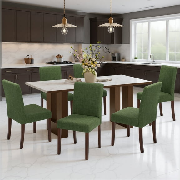 AFO Modern Upholstered Parsons Dining Chairs Set of 6, Fabric Padded Side Chairs with Wooden Legs for Kitchen, Dining Room, Restaurant, Green