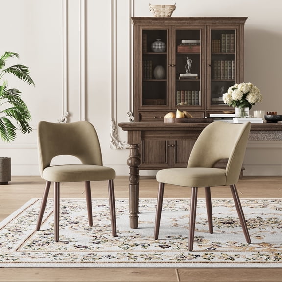 AFO Modern Velvet Dining Chair with Solid Wood Legs, Side Chair for Dining Room, Cafe and Kitchen, Set of 2, Coffee