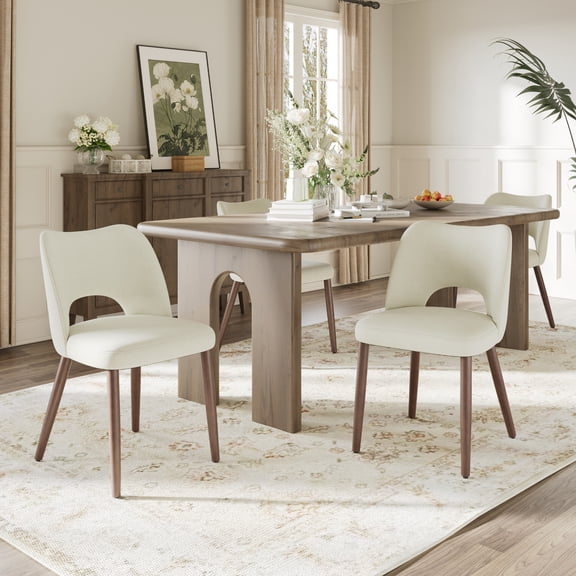 AFO Modern Velvet Dining Chair with Curved Cutout Back, Solid Wood Legs for Dining Room, Cafe and Kitchen, Set of 4, Beige