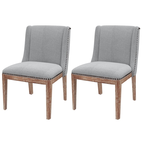 Modern Wingback Dining Chair Set of 2, Upholstered Side Chairs with Nailhead Accent and Solid Wood Base, Light Grey