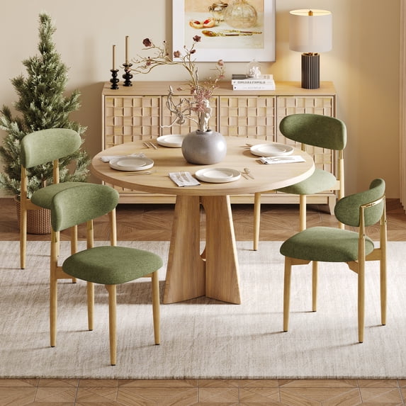 AFO Set of 4 Dining Chairs, Chenille Upholstered Kitchen Side Chairs with Wood Legs and Backrest for Modern Mid-Century Dining Room and Restaurant, Green
