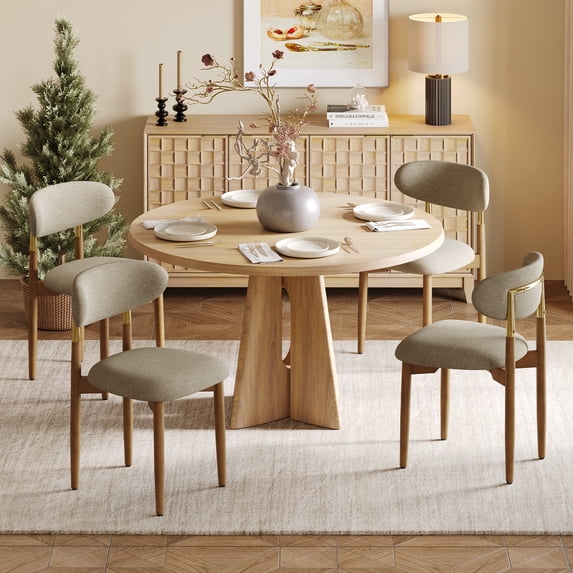 AFO Set of 4 Dining Chairs, Chenille Upholstered Kitchen Side Chairs with Wood Legs and Backrest for Modern Mid-Century Dining Room and Restaurant, Taupe