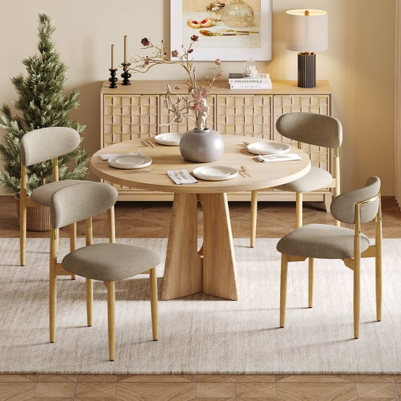 AFO Set of 4 Dining Chairs, Chenille Upholstered Kitchen Side Chairs with Wood Legs and Backrest for Modern Mid-Century Dining Room and Restaurant, Taupe