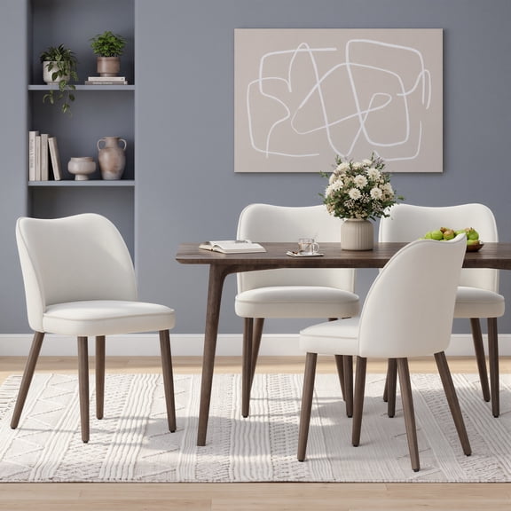 AFO Set of 4 Dining Chairs, Modern Upholstered Kitchen Side Chairs with Wood Legs and Ergonomic Backrest for Kitchen, Dining Room and Restaurant, Beige